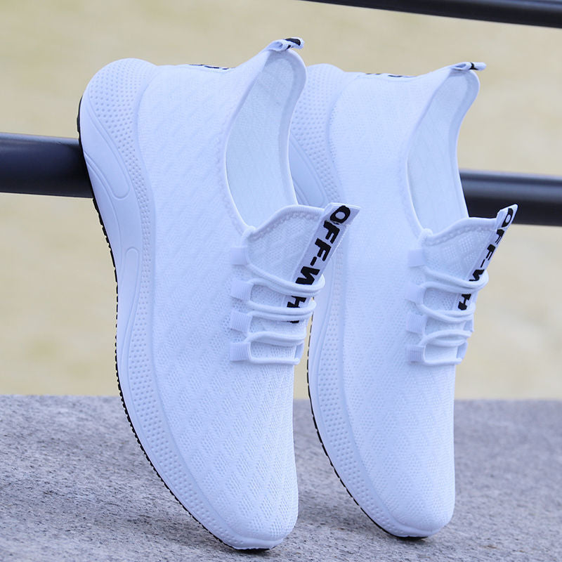 Tênis de verão respirável de malha masculina corrida casual sapatos esportivos  branco